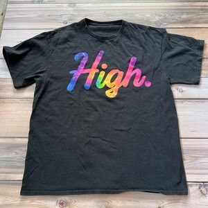Unisex Black T-Shirt with Colorful 'High' Print L